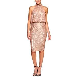 Eliza J Gold Sequin Halter Midi Dress Open Back Evening Party Dress